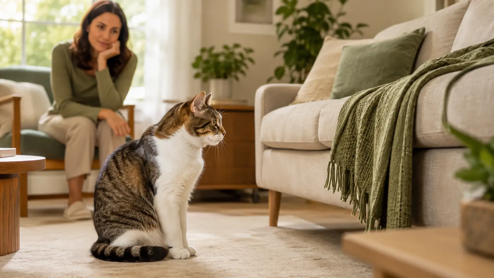 Gato sendo observado com cuidado em ambiente doméstico