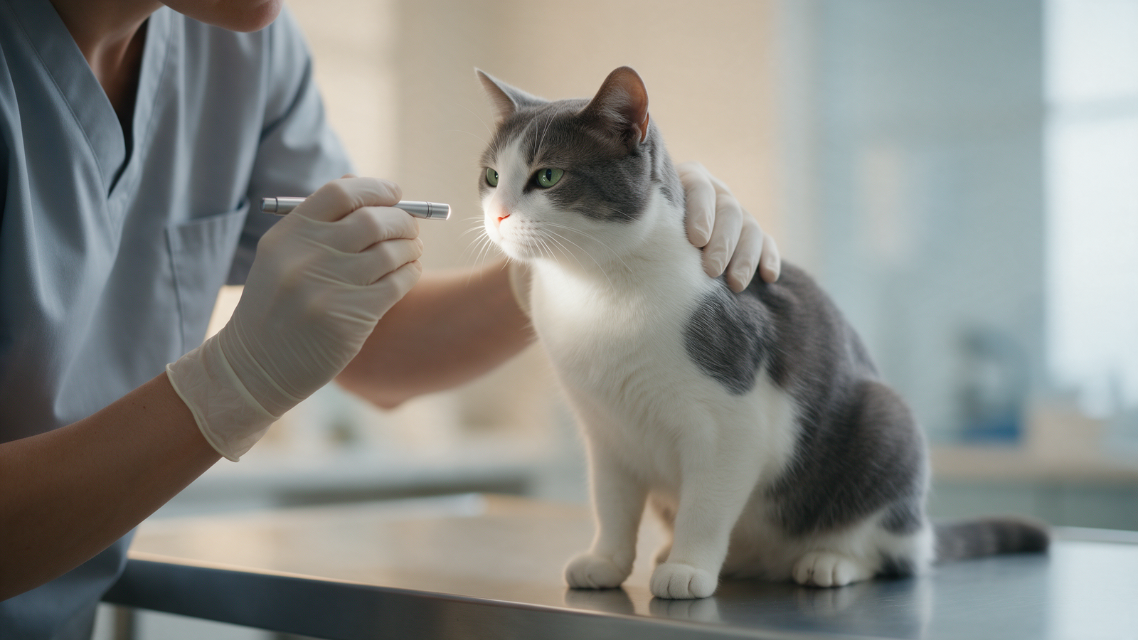 Gato sendo examinado por médico-veterinário durante investigação de uma doença de pele